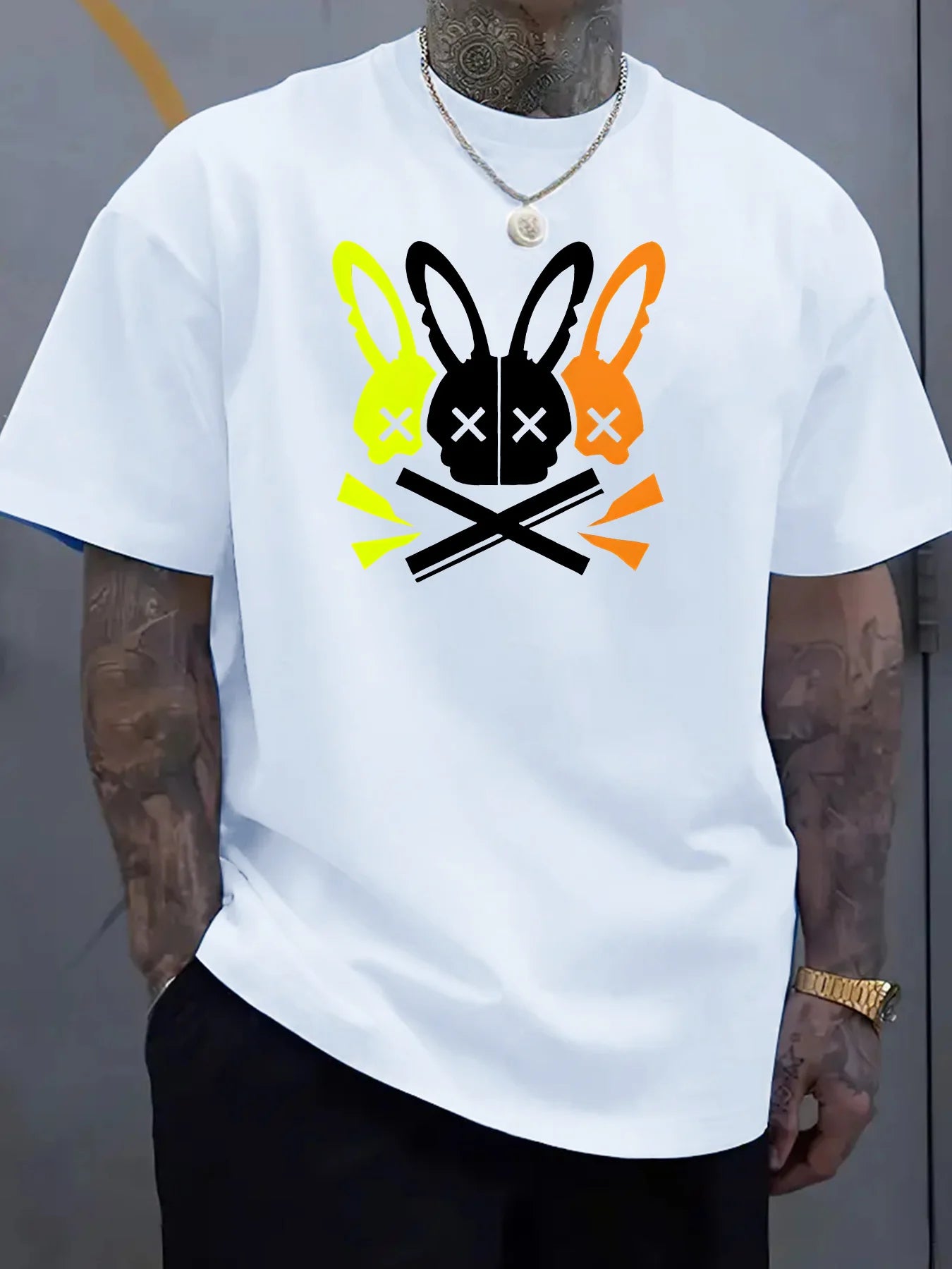 Men's casual round neck T-shirt with unique rabbit skull pattern - the perfect choice for summer - Buy online at  Vibe In Cart.