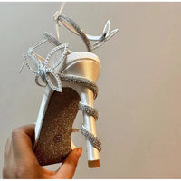 Luxury Crystal Embellished Butterfly Detail Women Sandals Sexy Coiled Strap Thin High heels Gladiator sandals Summer Party Shoes - Buy online at  Vibe In Cart.