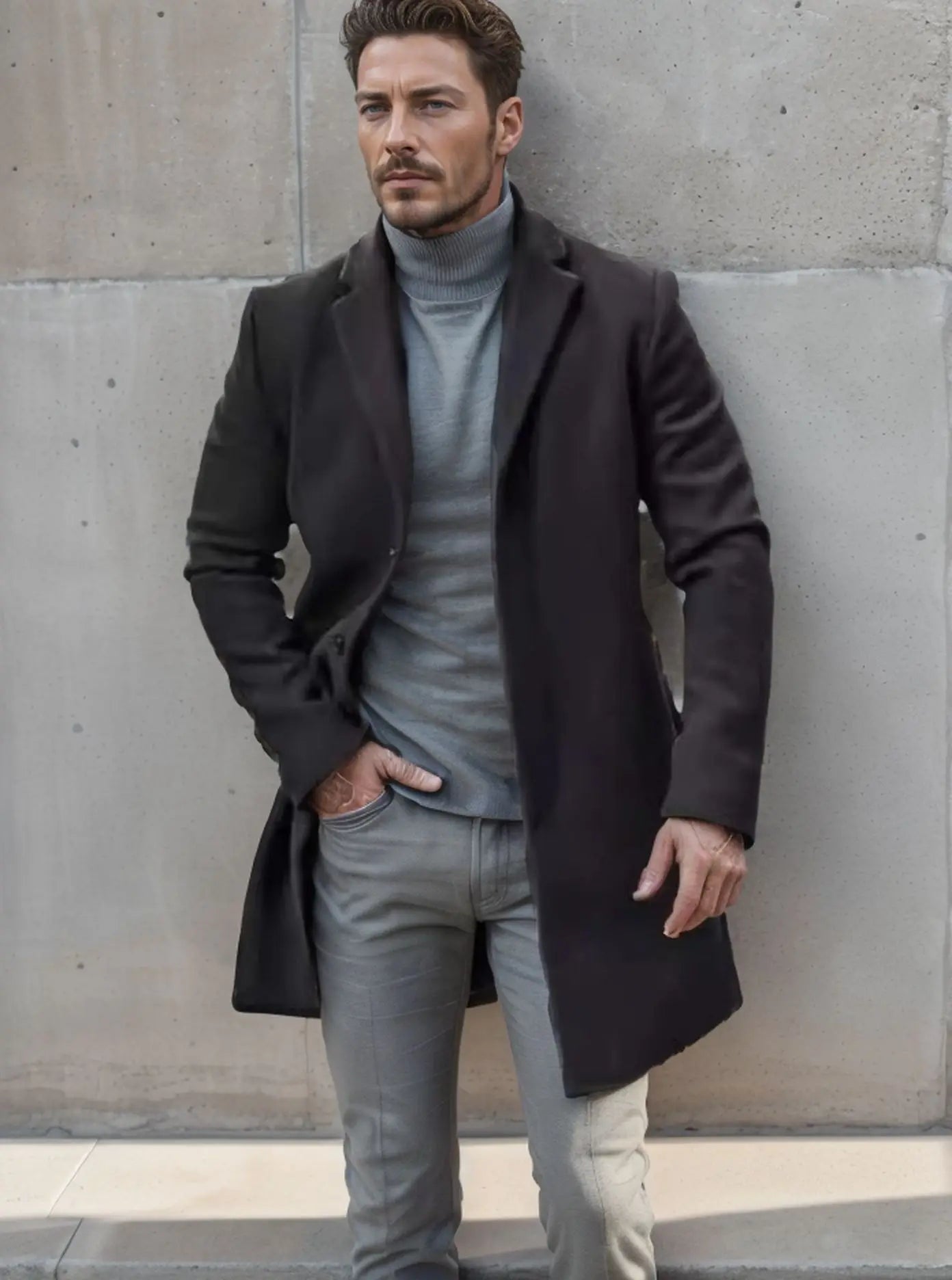 Men Coat Autumn Winter Mid Length Long Sleeve Man Outerwear Simple Solid Color Turn Down Collar Comfortable Daily Man Jacket - Buy online at  Vibe In Cart.
