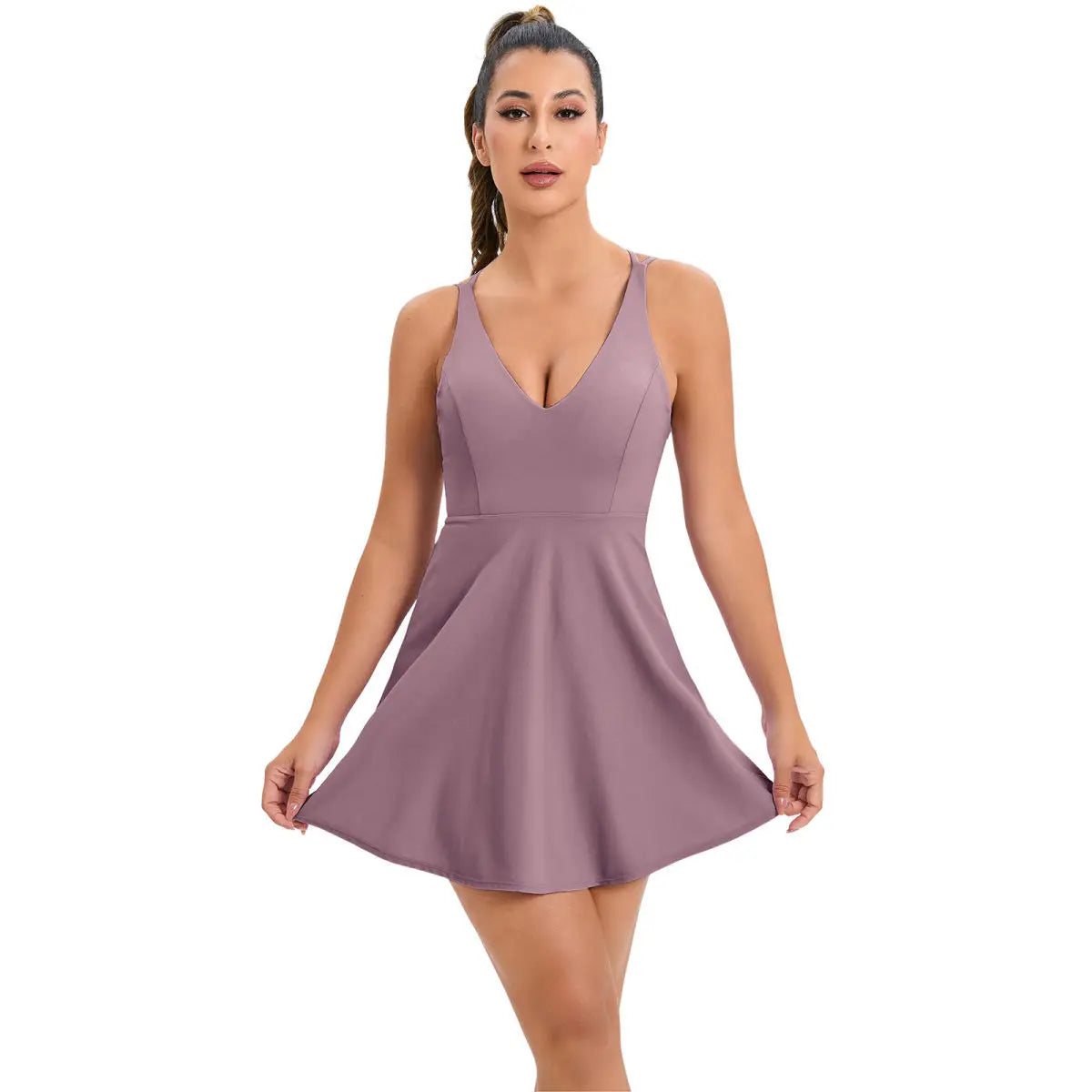 Women's summer tennis skirt built-in shorts and bra sleeveless backless workout sports golf dress  tennis dress for fitness