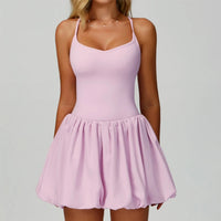 VITALINOVO Womens Spaghetti Strap Tennis Dress with Built-in Bra & Shorts Pockets V Neck Crisscross Athletic Golf Workout Dress