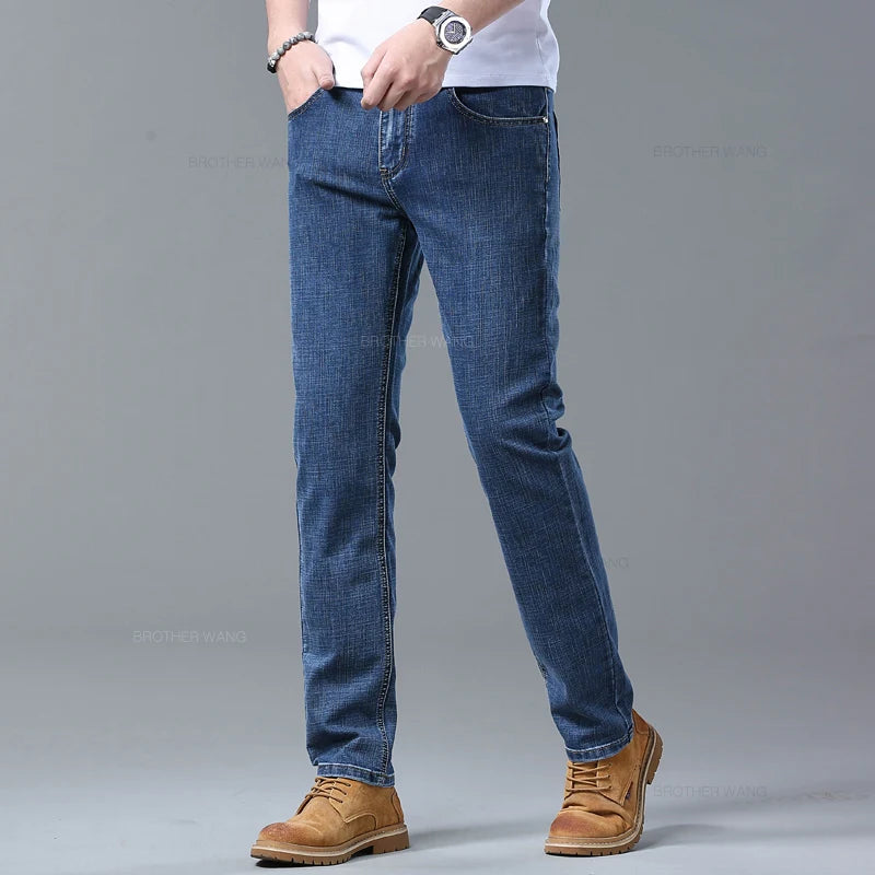 Spring Men's Light Blue Slim Jeans Stylish Casual Stretch Fabric Denim Pants Classic Trousers Smoke Gray - Buy online at  Vibe In Cart.