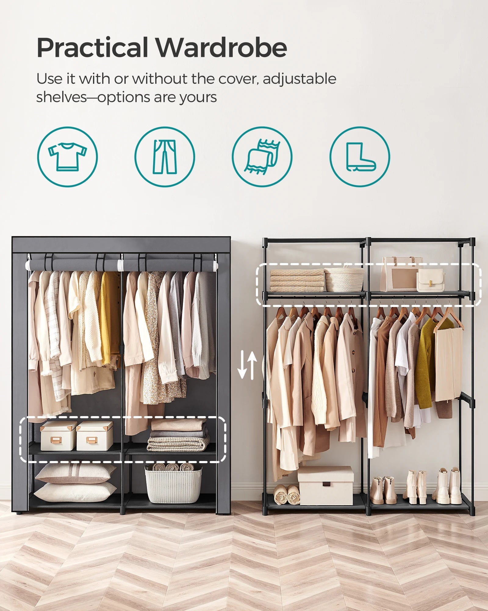 SONGMICS Closet Wardrobe, Portable Closet for Bedroom, Clothes Rail with Non-Woven Fabric Cover, Clothes Storage Organizer - Buy online at  Vibe In Cart.