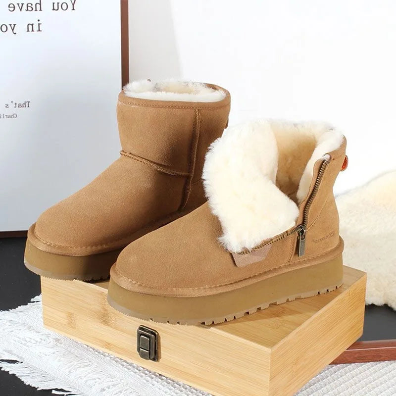 Thick soled snow boots for women 2025 new model, thick soled side zipper short boots with plush and thick cotton shoes - Buy online at  Vibe In Cart.