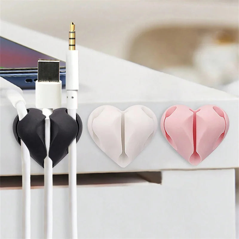 Set of 2 Heart-Shaped Plastic USB Cable Organizer Clips