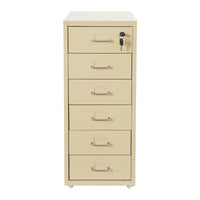 Lockable 6-Drawer Metal File Cabinet with Wheels and Color Options in Off-White, Green, or Yellow