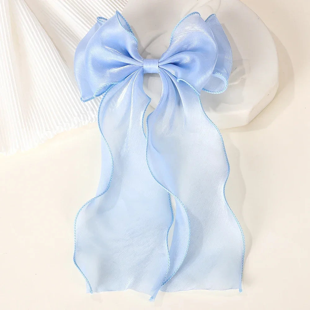 Polyester Chiffon Alloy Hair Barrettes for Girls with Big Bow