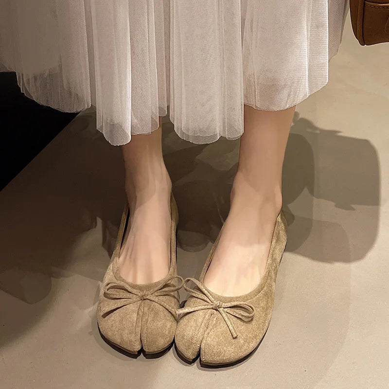 Fashion Suede Split Toe Women Bow Tabi Ballet Flats Spring Autumn Comfortable Walking Lazy Loafers Casual Girls Dance Shoes - Buy online at  Vibe In Cart.