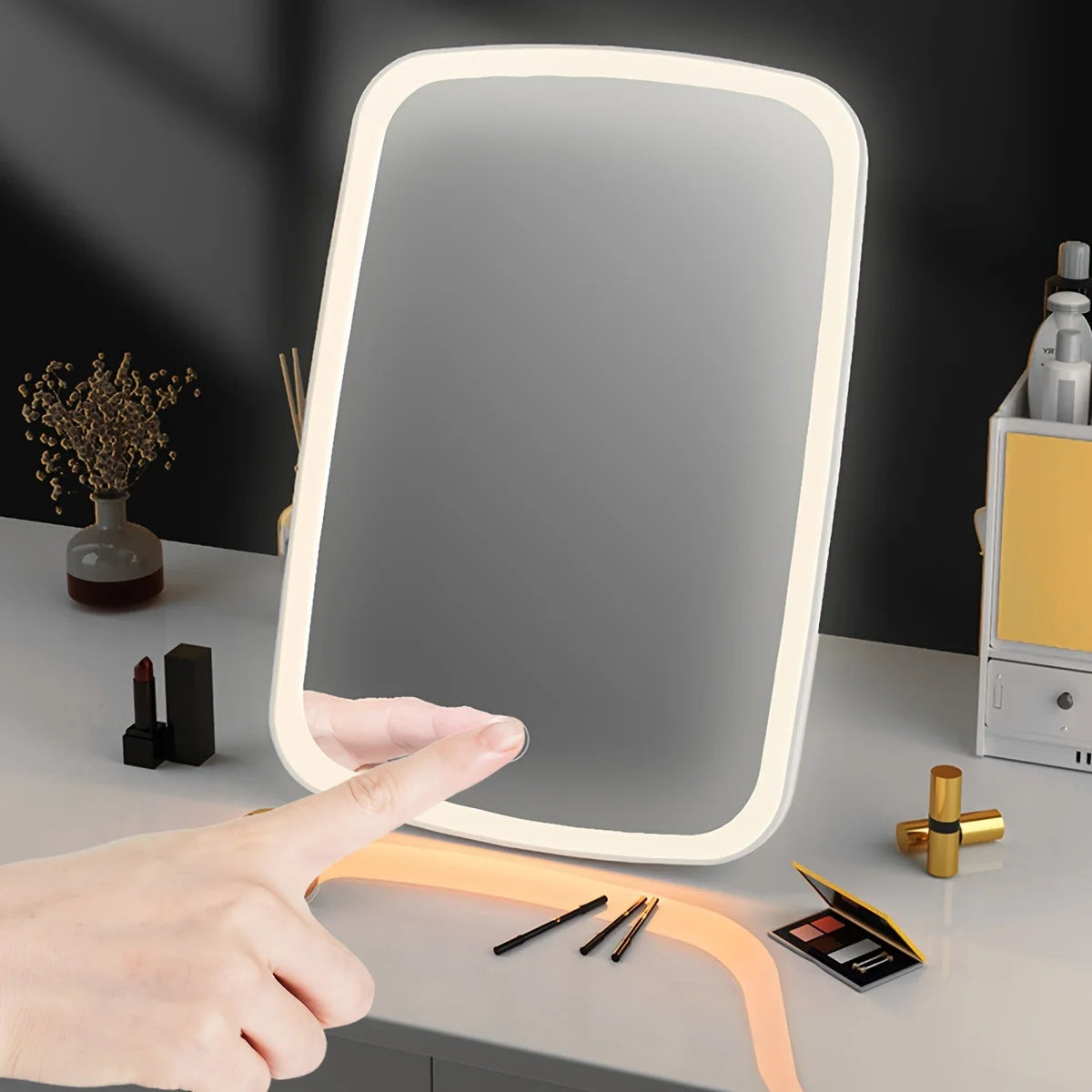 LED Makeup Mirror with Touch Sensor 3 Color Lighting  Adjustable Brightness Folding Tabletop Cosmetic Mirror with USB Charging - Buy online at  Vibe In Cart.