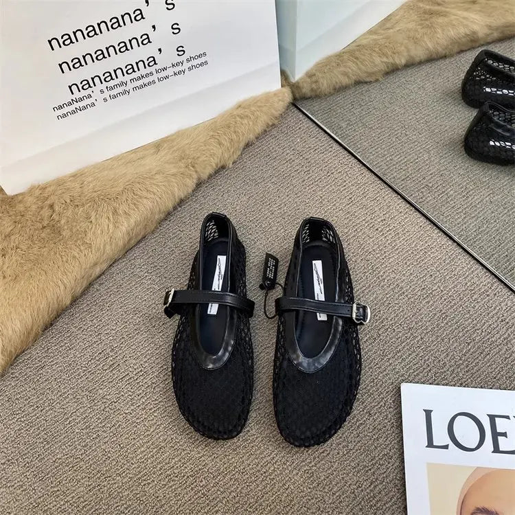 2025 New Hollow Mesh Women's Flat Ballet Shoes - Casual Fashion Versatile Breathable Fishnet Sandals - Buy online at  Vibe In Cart.