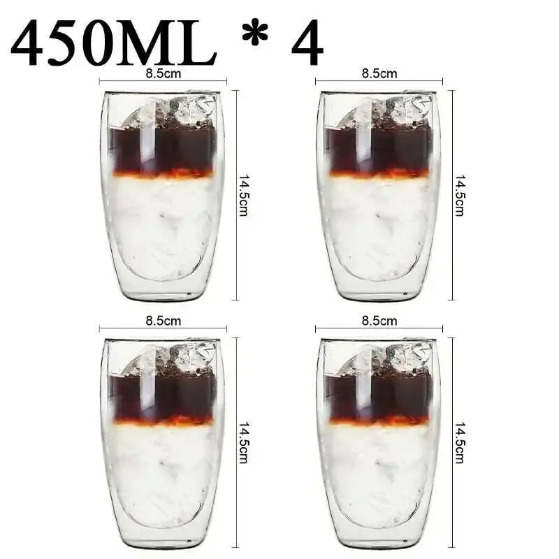 Double Wall High Borosilicate Glass Mug Heat Resistant Set of 2-6 Pieces