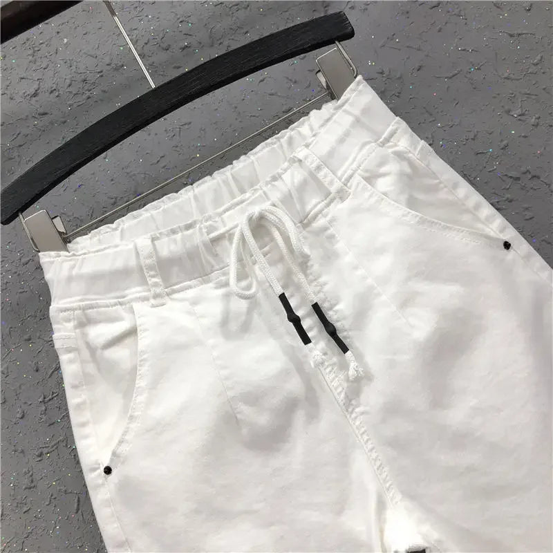 Women's White Straight Cotton Polyester Jeans Full Length