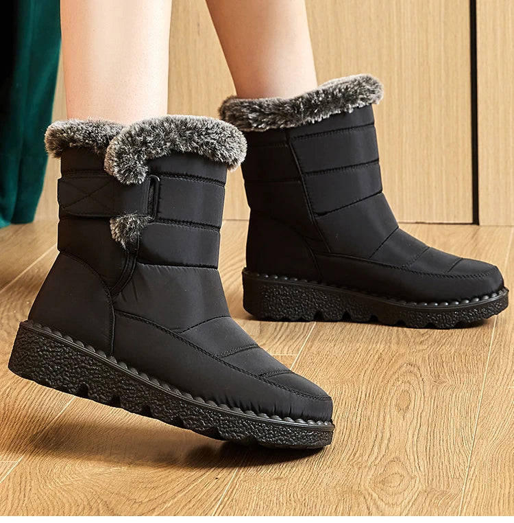 Women's Mid-Calf Snow Boots with Low Wedge Heel and Plush Insole