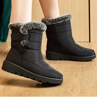 Women's Mid-Calf Snow Boots with Low Wedge Heel and Plush Insole