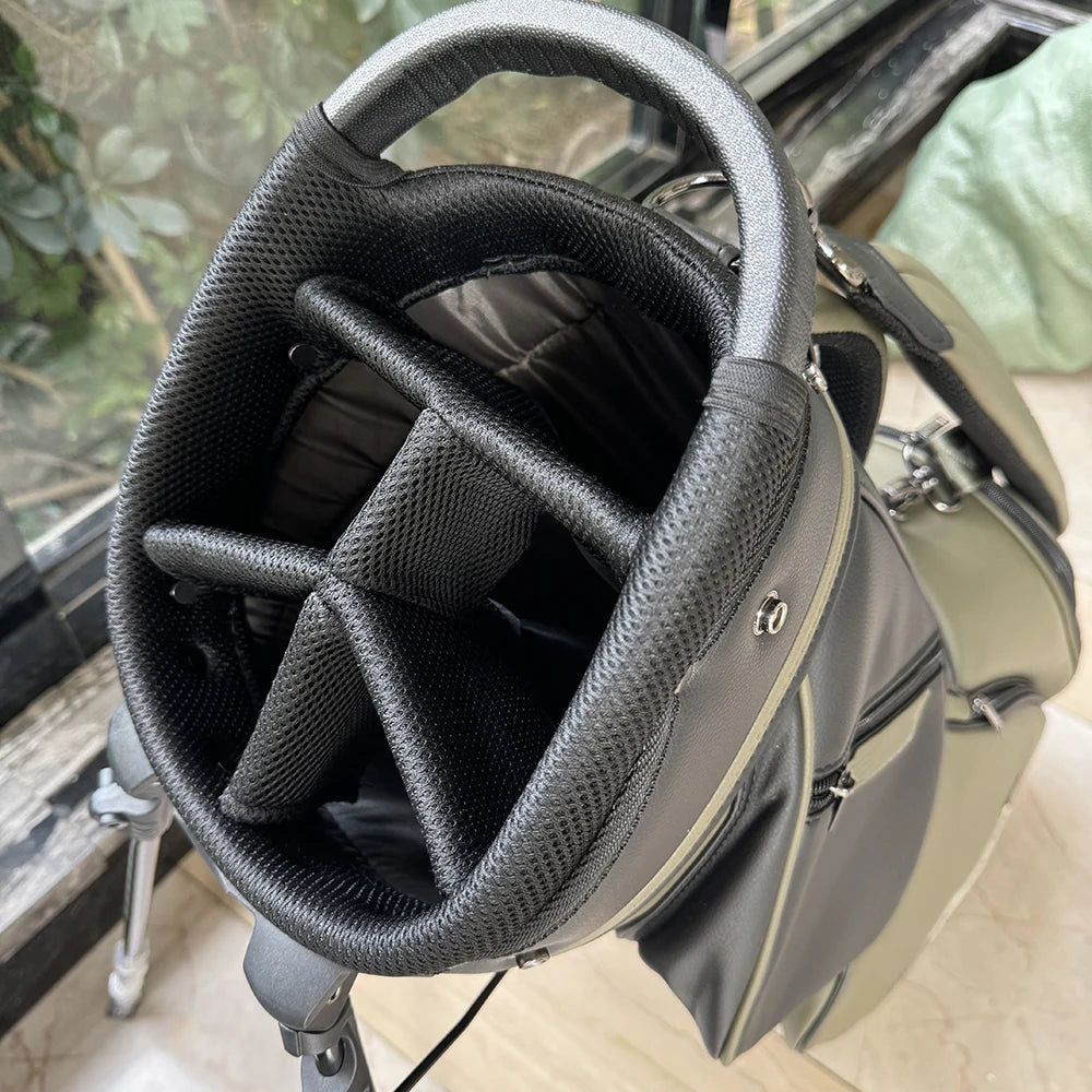 Unisex Dark Green Waterproof Leather Golf Stand Bag
