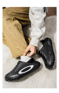 Men's Plush Lined Outdoor Platform Slippers with Low Heel
