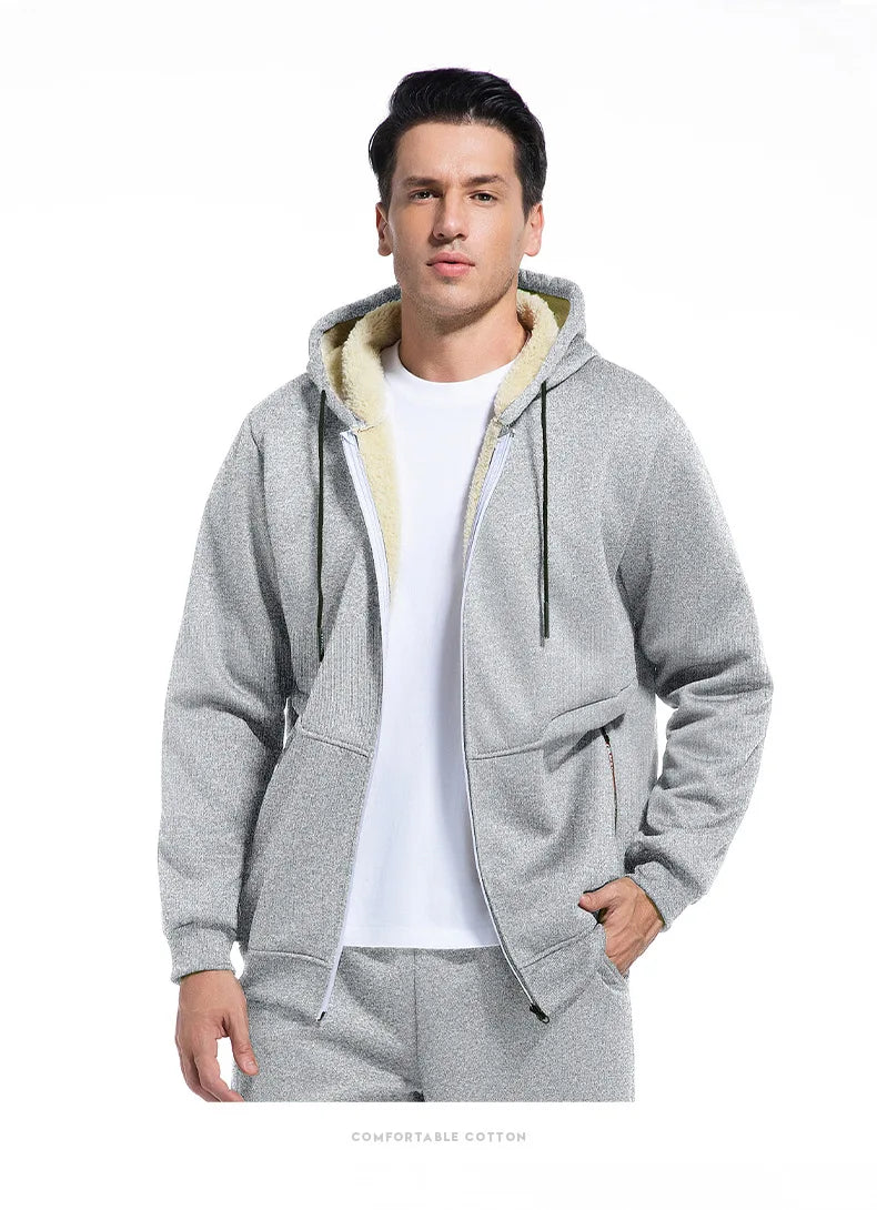Men's Winter Fleece Jacket with Zipper and Pockets