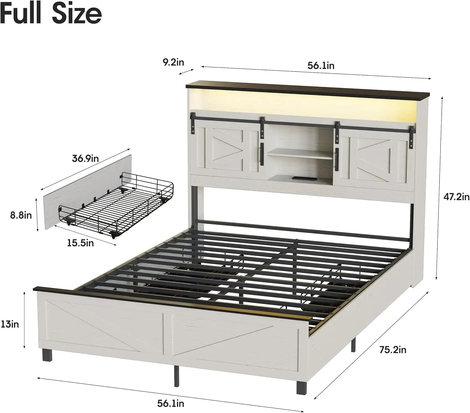 Vabches Bed Frame Queen with 4 Drawer&Storage Headboard Platform Bed Frame with LED Light& Power Strip&Sliding Barn Door Bedroom - Buy online at  Vibe In Cart.