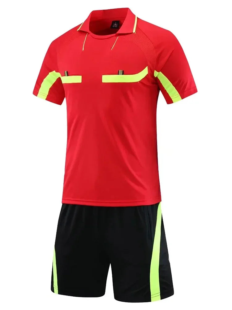 Men's Polyester Soccer Referee Uniform with Jersey and Shorts