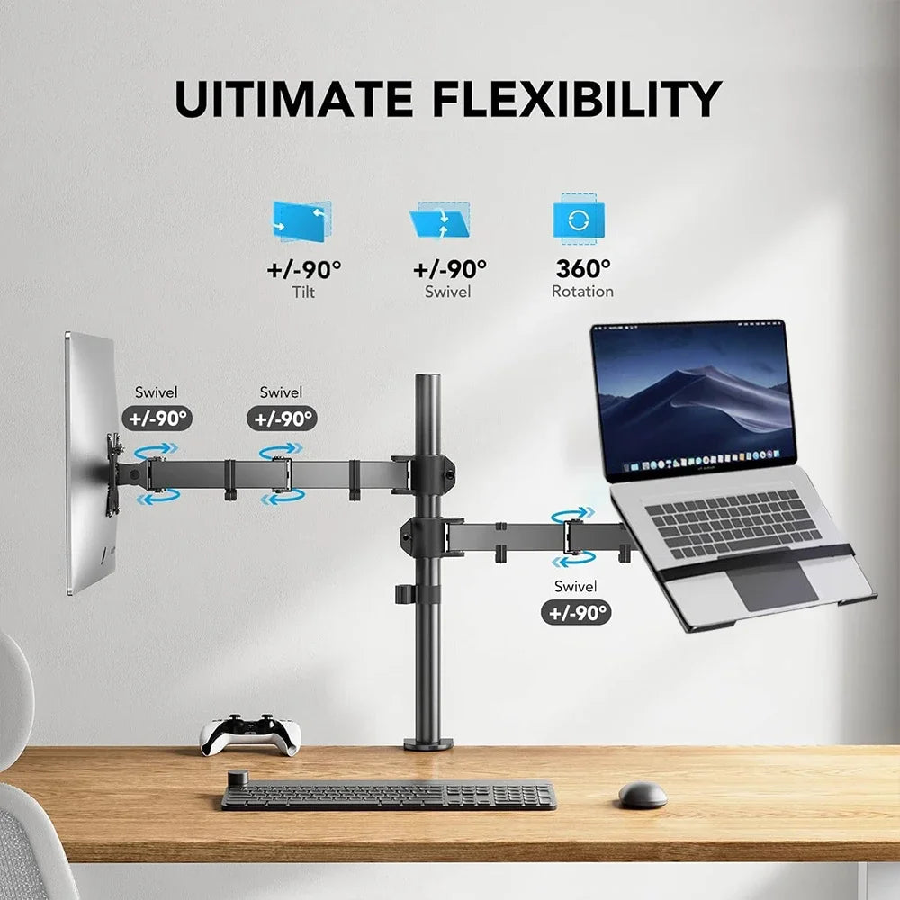 Freestanding Dual Monitor Stand with Height Adjustment, Tilt, Swivel, Rotation up to 27 Inches