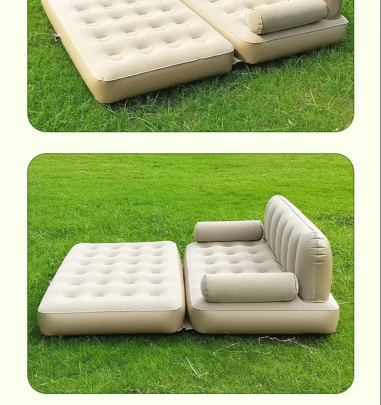 Inflatable Outdoor Sofa Bed with Electric Pump, 188x152x64cm PVC Flocking