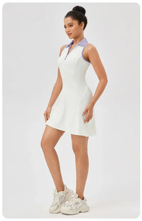 Women's V-Neck Tennis Dress Breathable Quick-Dry Slim Fit S-XXL