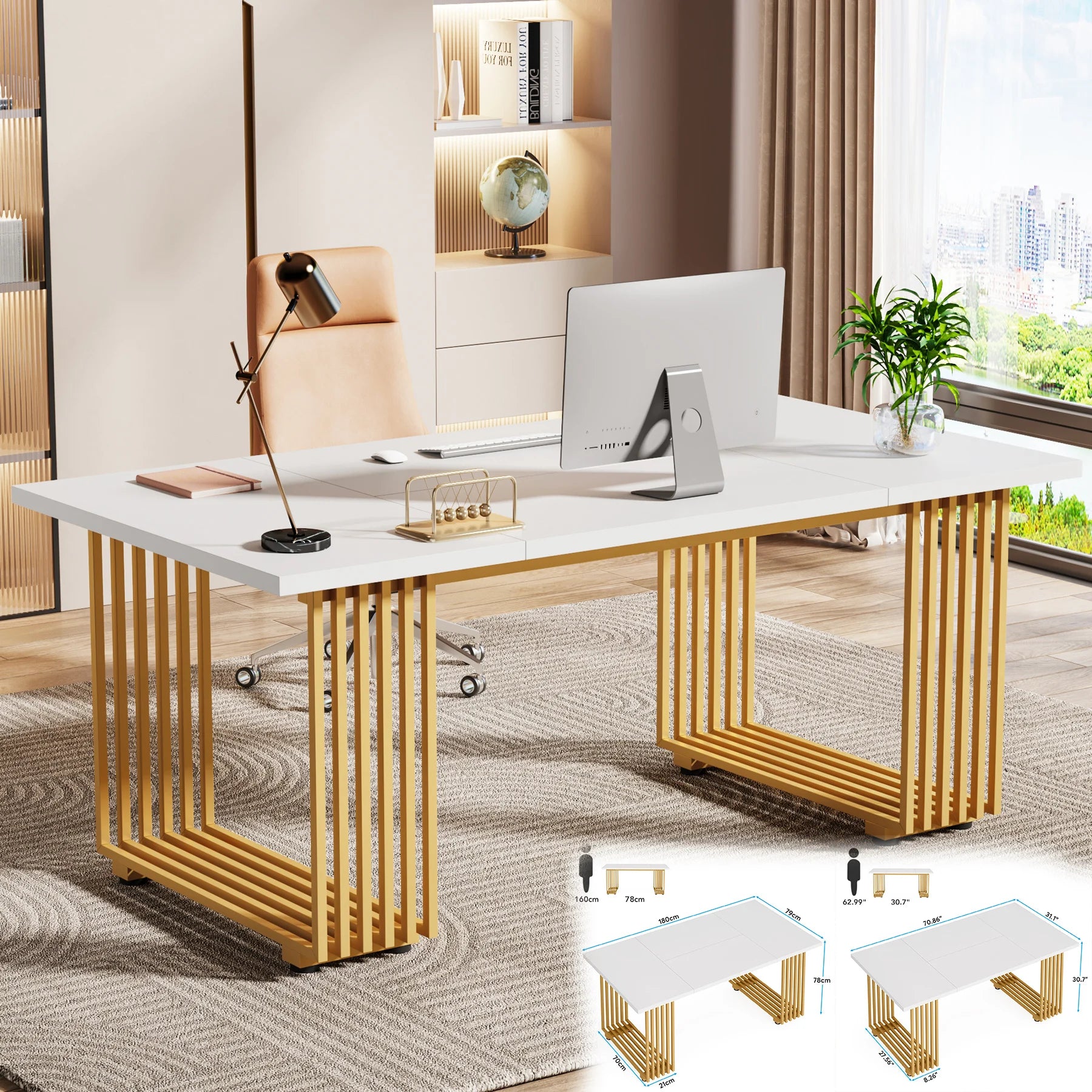 Modern Wooden Office Desk with Metal Legs, 70.9 Inches
