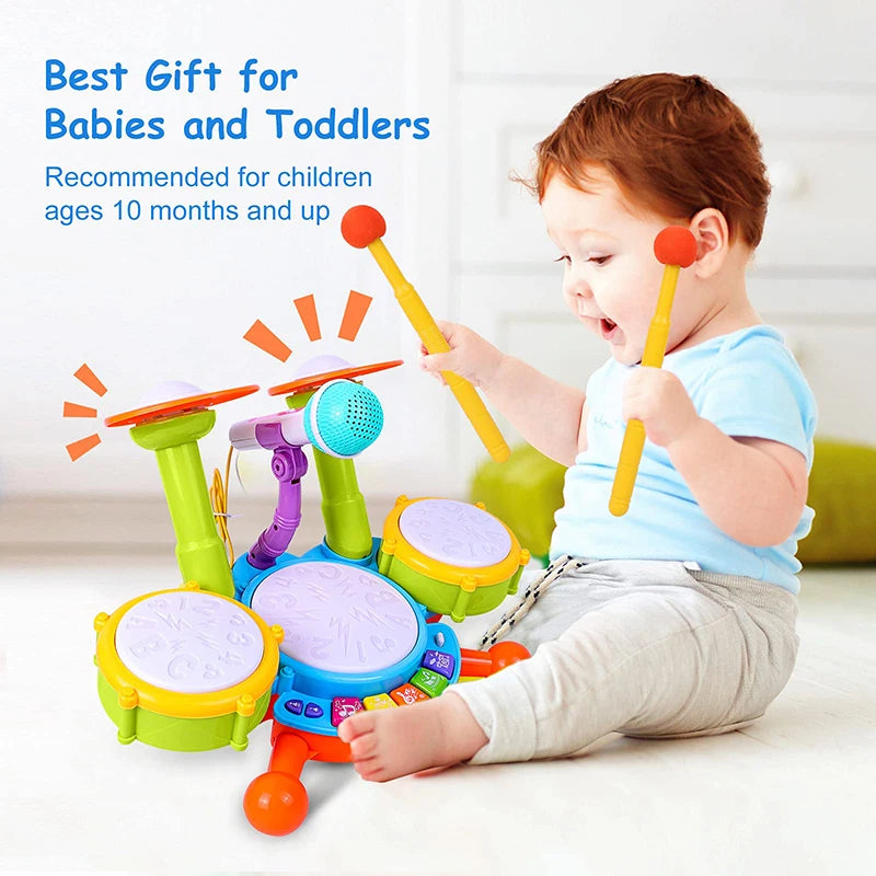 Kids Drum Set Toddlers 1-3 Musical Baby Educational Instruments Toys for Toddlers Girl Microphone Learning Activities Gifts - Buy online at  Vibe In Cart.