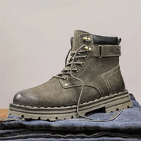 Men's Ankle Height Lace-Up Flat Heel Boots with Bonded Leather Insole and Mesh Lining