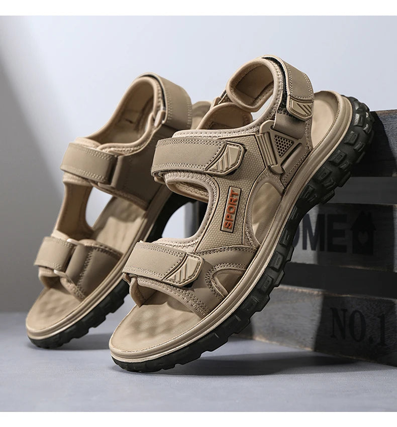 Men's Breathable Gladiator Sandals with Anti-Slip PVC Outsole and PU Upper