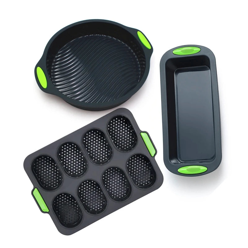 Silicone Cake Molds 3 Pack for Muffin, Toast, Donut and 9 Inch Round Pan