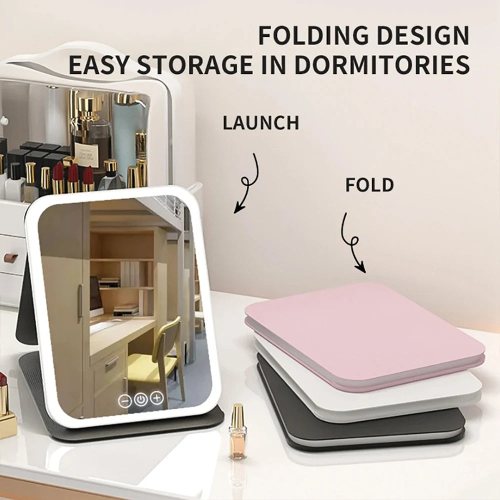 LED Makeup Mirror 3 Colors Light Portable Vanity with Adjustable Brightness USB Charging Foldable for Travel And Home Use - Buy online at  Vibe In Cart.