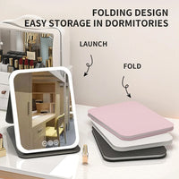 LED Makeup Mirror 3 Colors Light Portable Vanity with Adjustable Brightness USB Charging Foldable for Travel And Home Use - Buy online at  Vibe In Cart.