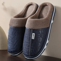 Mens Winter Slippers PU Leather Waterproof Indoor House Shoes Big Size Warm Fur Lined Home Bedroom Slippers - Buy online at  Vibe In Cart.