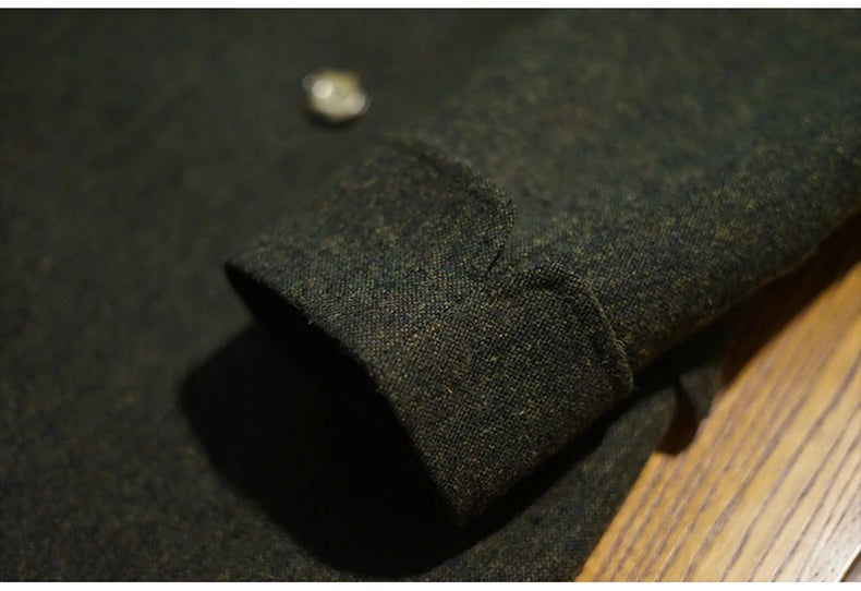 Men's Long Double Breasted Green Overcoat for Autumn and Winter