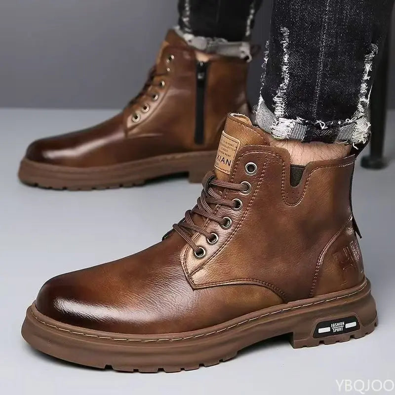 Fashionable versatile spring autumn new high top men's shoes casual comfortable men's shoes trendy retro simple warm short boots - Buy online at  Vibe In Cart.