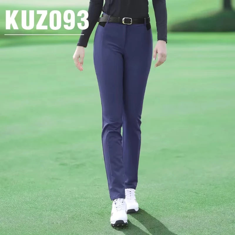 Women's Full Length Autumn Winter Golf Pants High Elasticity Slim Fit Cotton Blend