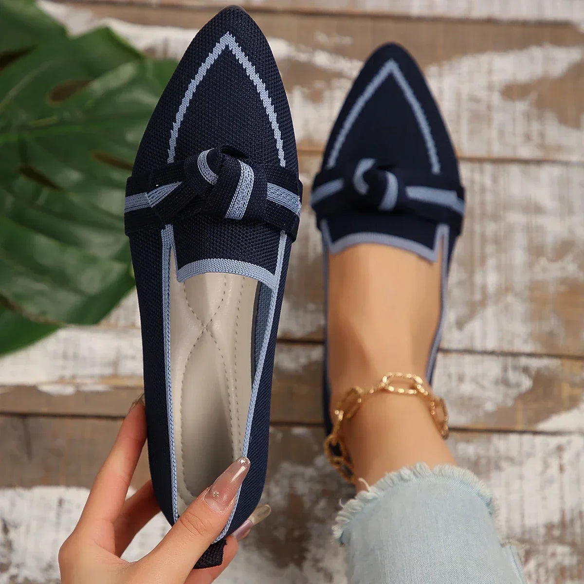 Women Flats 2024 New Knitted Slip Breathable Comfortable Solid Color Shoes Casual Pointed Toe Walking Loafers Sneakers Women - Buy online at  Vibe In Cart.