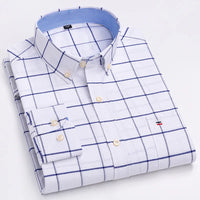 Men's Long Sleeve 100% Cotton Oxford Plaid Shirt