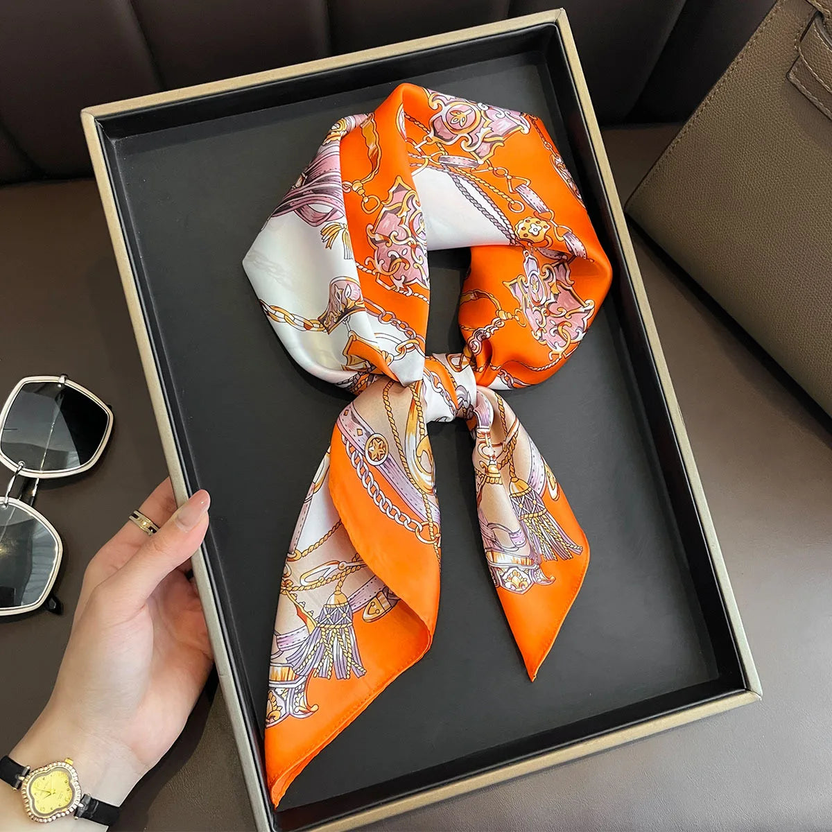 Women's 70x70cm Square Silk Scarf Shawl Headband