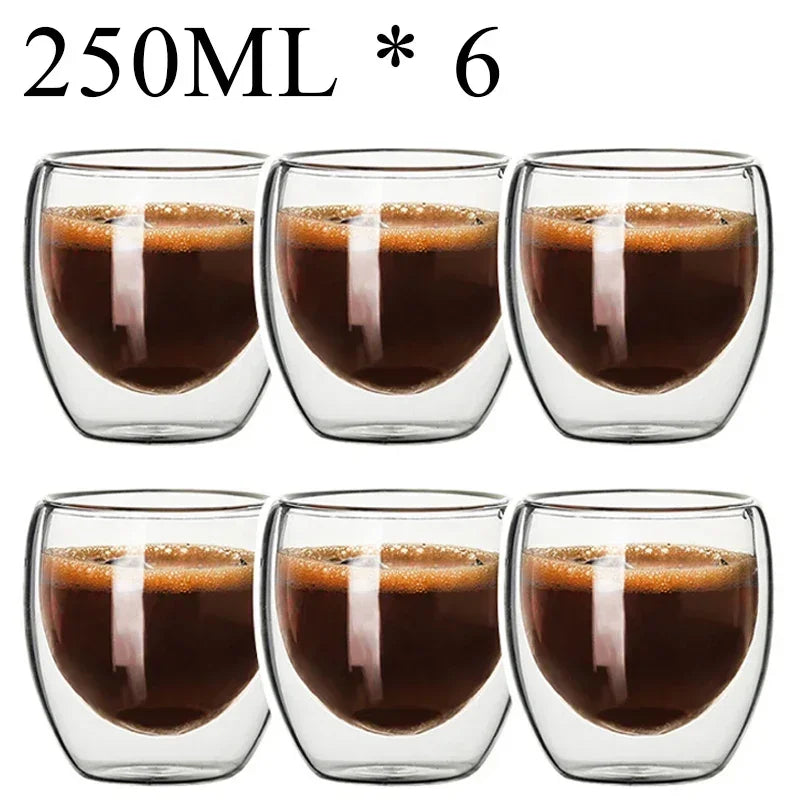 Double Wall High Borosilicate Glass Mug Set, Heat Resistant, 2-18 Pieces