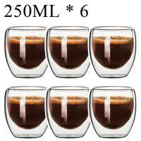 Double Wall High Borosilicate Glass Mug Set, Heat Resistant, 2-18 Pieces