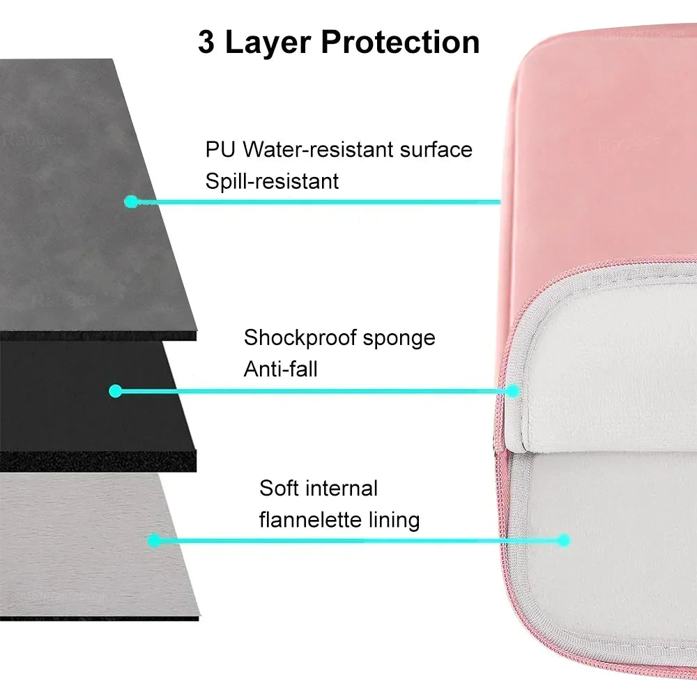 PU Laptop Sleeve with Zipper for 12 to 15.6 Inch Laptops