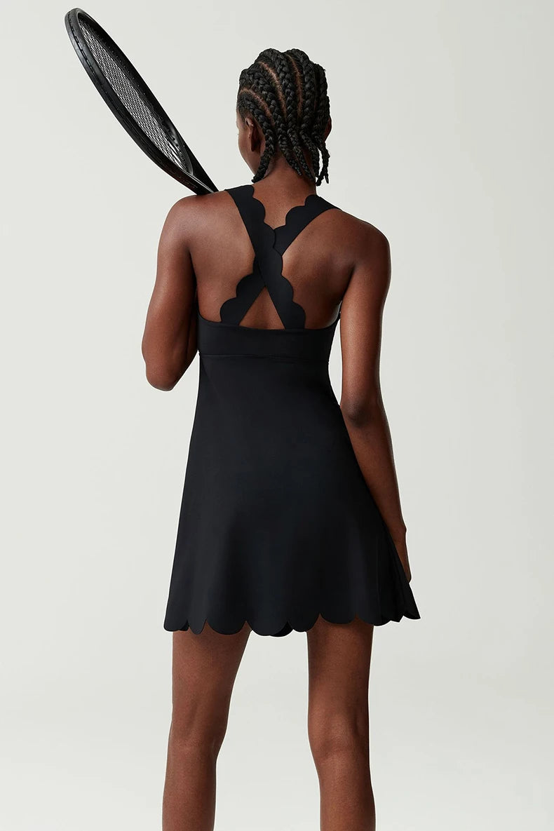 Women's Solid Color Nylon Lycra Yoga Tennis Dress, Above Knee Length