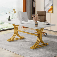 Tribesigns Modern Office Desk, 70.9" Wooden Computer Desk,Executive Desk with Gold Metal Legs, Large Workstation Home Office - Buy online at  Vibe In Cart.