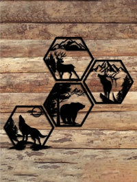 4PC Hexagon Animal (Deer/Wolf/Bear) Metal Wall Sculpture | Rustic Black Decor | Halloween & Christmas Gift - Buy online at  Vibe In Cart.