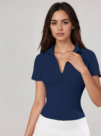 Women's Zip - Up Short - Sleeve Top, Slim - Fit Polo Neck, Elegant for Tennis & Casual Wear - Buy online at  Vibe In Cart.