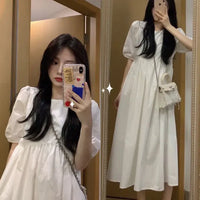 Women's Slim Fit White Midi Cotton Blend Dress, XXL