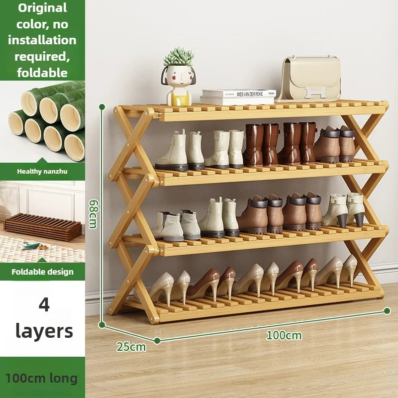 Folding Multi-Level Bamboo Shoe Rack for Living Room Storage