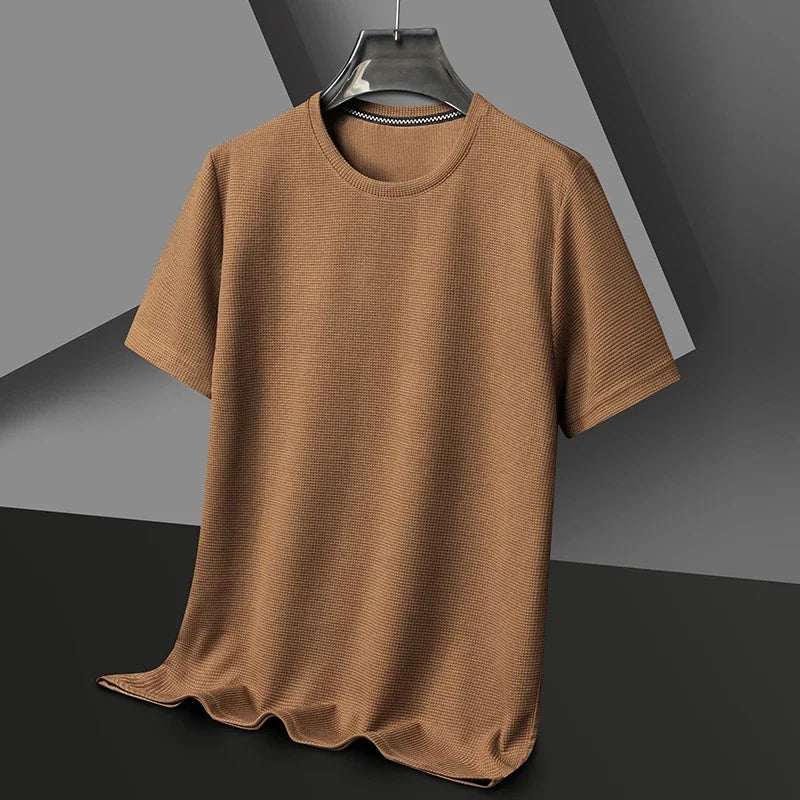 Men's New Summer Waffle round Neck Short Sleeve T-Shirt Comfortable Breathable Short-Sleeved Top for Casual Wear - Buy online at  Vibe In Cart.